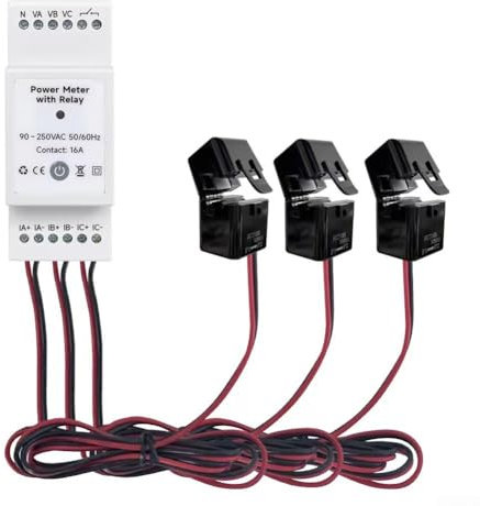 Smart WiFi trifase per contatore di energia Smart BiDirectional Energy Monitor, guida DIN da 35 mm, monitor di potenza corrente di tensione, misurazione solare/netta, con 3 morsetti (120A)