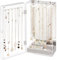 Lolalet Necklace Holder Organizer, Acrylic Jewelry Organizer with 24 Hooks, Rotating Clear Necklaces Display Box with Built-in Mirror, Dust-proof Jewelry Storage Case with Velvet Tray - Clearmirror