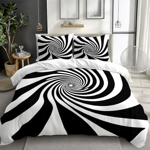 CozyRest Bettwäsche Set Optische Täuschung 3D-Wirbel Bettbezug Doppelseitig Bettwäsche 135 x 200 cm Bettbezug für Erwachsene und Kinder 2 Kissenbezüge 80x80cm