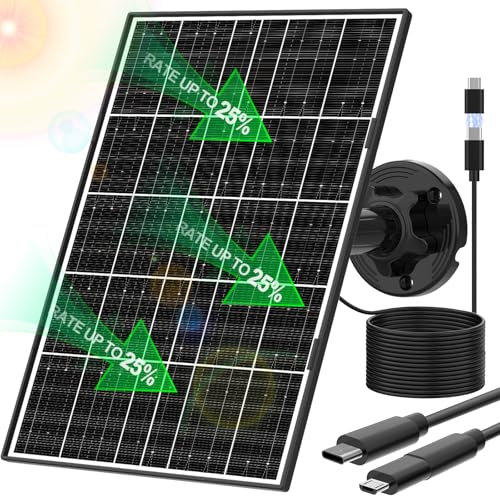 Panneau solaire de 8 W pour caméra de sécurité, port micro USB et USB-C, étanche IP65, câble de 2,8 m et taux de conversion élevés, panneaux solaires pour caméras avec batterie rechargeable