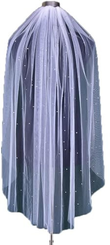 SHTGOI Strass Schleier 1 Ebene Glitzernder Schleier Elegante Braut Tüll mit Kamm Long JGA Schleier Softtüll Wedding Veil für Junggesellenabschied Hochzeit Damen Mädchen Party Haarschmuck (Beige2#)