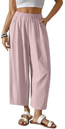 ZANZEA Pantalon Femme Coton Ete Fluide Elastique Grande Taille Décontracté Ample Pantalon Large Pantalon Femme Plage