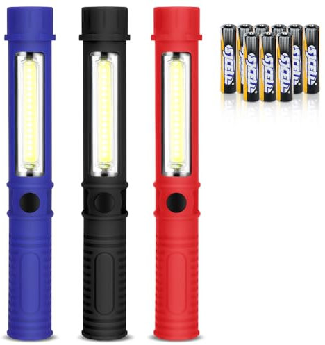 flintronic 3PCS Mini Linterna LED Portable, Linterna Bolígrafo, Impermeable Linterna con Clip de Bolsillo, para Ciclismo, para Inspección, Trabajos, Reparación, Camping, Emergencia(con Batería)