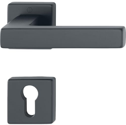 HOPPE 12248186 Drücker 52-57, AL3 Drückergarnitur Austin-auf Rosette PZ, TS 52-57 mm, Aluminium schwarz