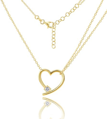 MIORE Schmuck Handgefertigt in Italien, HalsKette Damen Silber 925, Vergoldet 18K Golde Kette, Herzkette mit Zirkonia, Kette Damen mit Herz Anhänger, Gliederkette Silber, Silberkette