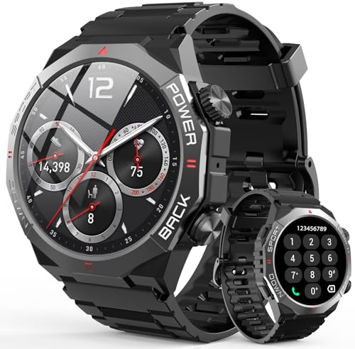 Rainpal Smartwatch Damen Herren mit Telefonfunktion (Rund-Schwarz) | 112+ Sportmodi, IP68 Wasserdicht, Sportuhr mit Puls Schlafmonitor, Bluetooth Anrufe, für Android iOS, erhalten Nachrichten