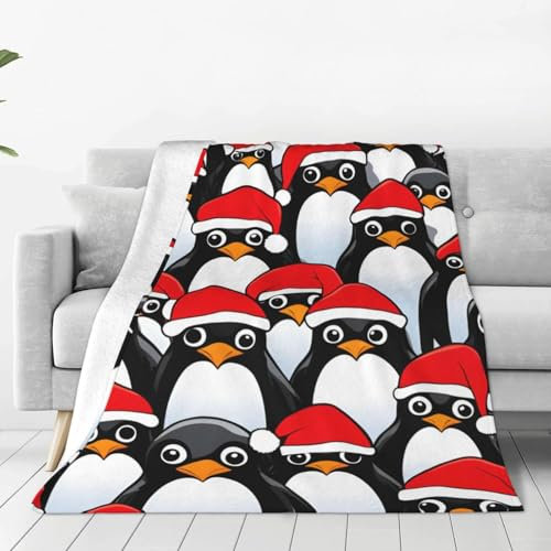 BBEXJIGY Ultraweiche Micro-Fleece-Decke, Weihnachts-Pinguin-Druck, Klimaanlage, Bettdecke für alle Jahreszeiten