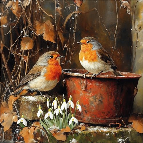 AIRDEA Robin Birds Diamond Art Kits Adults, 5D DIY Garden Diamond Painting Kit, Full Drill Gem Arts and Crafts for Adults for Home Wall Decor 30x30 cm