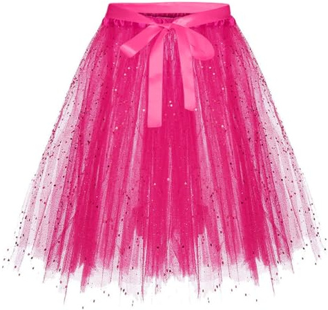Luadnysin Jupe Tutu Rose Jupes Femme Tulle Fille Vetement Festival Robe Argentée Tenue Deguisement a Paillette Sirene Adulte Disco Leopard Cosplay Déguisement Sirène en Princesse