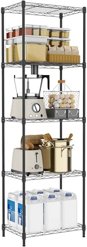 M MZG 5-stufiges Metallregal, hohes Aufbewahrungsregal für Küche, Bad, Büro, Vorratsraum und Abstellraum, Schwarz, 30×45×139.6 cm