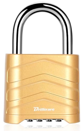 4-stelliges Kombinationsschloss, Schweres Vorhängeschloss aus Metall | Wasserdichtes Schloss aus Zinklegierung, Schlüssellos & Zurücksetzbar für Spind, Fitnessstudio, Werkzeugkasten-Goldfarben