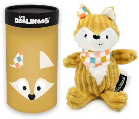 Les Deglingos Plüschtier Fuchs Simply mit Geschenkbox, 22 cm, Senfgelb, ab Geburt