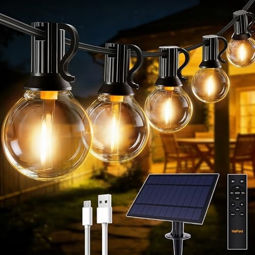 HeiPard Solar LED Lichterkette Außen 10M 16+1 G40 Dimmbare Glühbirnen, 3 Modi, Outdoor-Fernbedienung Wetterfest, Warmweiß, Wasserdichte Lichterkette für Garten, Balkon, Partydeko