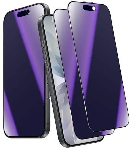 Funrae Matte Sichtschutz Schutzfolie für iPhone 17 für Matt Panzerglas, 2 Stück [Anti Blaulicht] Purpur Augenschutz Privacy Displayschut Folie, 9H Härte 28°Anti-Spy Full Screen Schutzglas