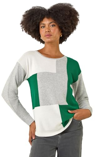 Roman Originals Women Colour Block Ribbed Jumper - Ladies Spring Everyday Summer Holiday Round Neckline Comfy Curved Hem Soft Vacation Jumpers