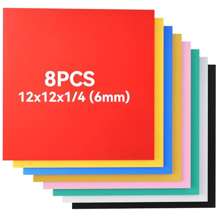 Creatorally Confezione da 8 fogli di compensato colorato preverniciato, 30 x 30 x 1/4 (6 mm), 8 colori misti tiglio, ideali per taglio laser, incisione, artigianato fai da te, ornamenti, modellismo