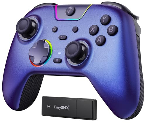 EasySMX X05PRO Wireless Controller PC, Gaming Controller mit leise Tasten, 2-stufige Tigger, Hall Joysticks, 2 programmierbare Tasten, 1000mAh Akku, Kompatibel mit PC/Switch/Android/iOS-Violett
