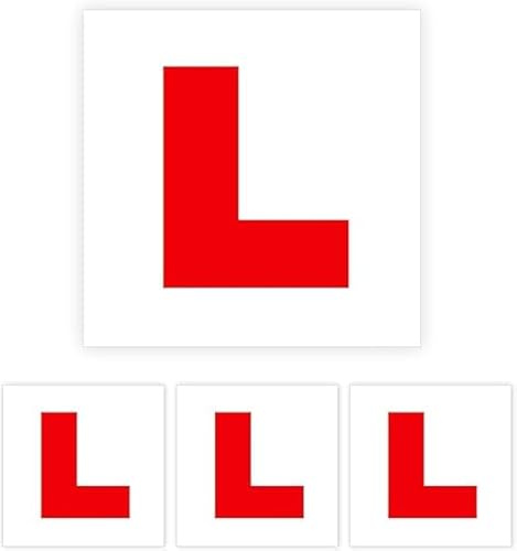 Pack of 4 L Plates Sticker Self Adhesive Learner Plates, Stick on L Plates (180 x 180 mm) Waterproof L Plates for Car & Motorcycle Easy Peel & Stick UK Compliant.