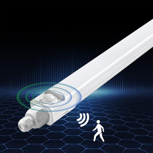 DXLIGHTING Feuchtraumleuchte LED mit Bewegungsmelder, 60CM 18W 1800LM 4000K Neutralweiß Garagenlampe, IP65 Kellerlampe, Verknüpfbar Feuchtraumlampe für Büro Flur Treppe Garage