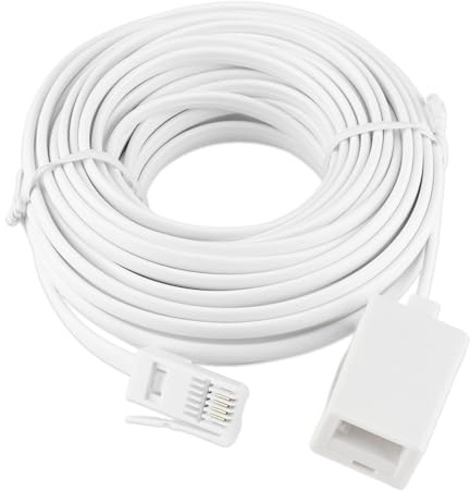 Brightora BT Telephone Extension Cable 10m, Male to Female 6-Pin Straight-Through Phone Line Extension Lead, Compatible with UK Landline Phones, Fax Machines and Modems, White
