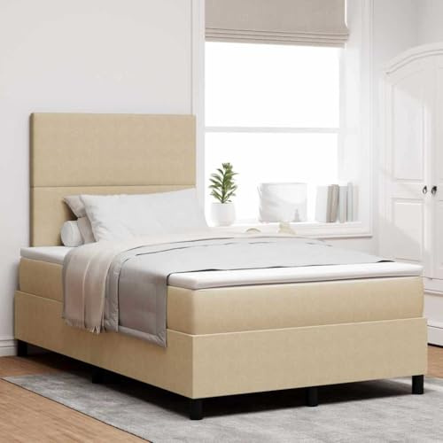 QJBSAVVA Boxspringbett Hellgrau Weiß 203 x 120 x 128 cm Cordbezug höhenverstellbares Kopfteil und Matratze inkl Modernes Schlafmöbel für Jugendzimmer Gästezimmer Master Suite