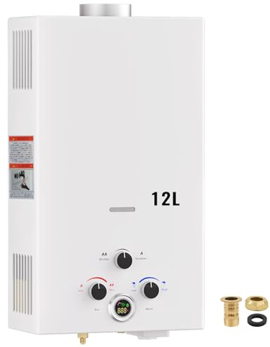 Gas Water Heater,12L Outdoor Instant Water Heater with Digital Display and Multi-Protection for Indoor Shower,Kitchenette,Laundry Room,Courtyards,Camping Outdoor Shower