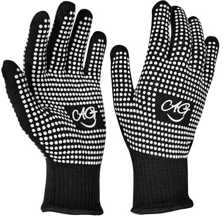 ANGENIL Hitzebeständige Handschuhe zum Haarstyling, beidseitig rutschfeste Silikonhandschuhe, elastische hitzebeständige Handschuhe für Glätteisen, Lockenstäbe und Warmluftbürsten, 2 Stück, Weiß
