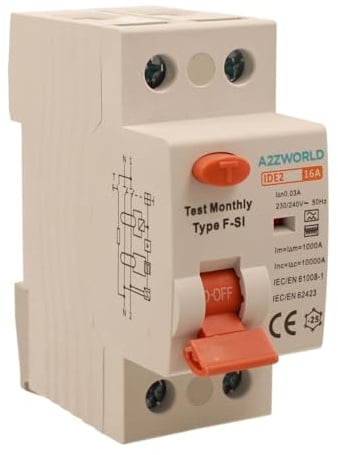 Disjoncteurs différentiel Type F-SI super immunisé 16A 30mA 1P+N 10kA 2 modules, idéal pour installations avec onduleur, pompes à chaleur, climatiseurs, UPS et bornes de recharge (wallbox)