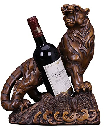 HCZKIUJY Weinflaschenhalter mit Tigerstatue, Leichter luxuriöser Weinflaschenständer aus Kunstharz, Aufbewahrungsregal für einzelne Weinflaschen, Tischdekoration, Kunstwerk