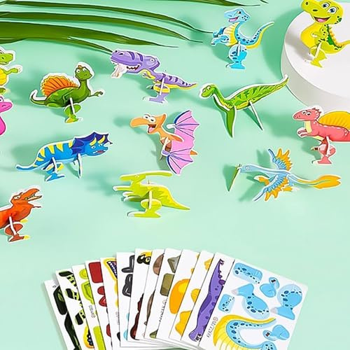 Gleemix 25 Stück Dinosaurier 3D Puzzle Kinder, Dschungel Deko Cartoone Dinosaurier Tiere Puzzles, Denksport Aufgaben Puzzles Für Kinde Geburtstag Deko, Mini Cartoon-Puzzl, Schule Der Magischen Tiere