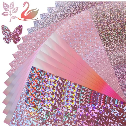 A4 Rosa Spiegelkarton mit gemustertem Mix 20 Blätter 4 Muster 250g/㎡ | Uncle Paul Metallisch Reflektierendes Bastelpapier für Basteln, DIY-Projekte, Kartenherstellung, Partydékor UAP19MXPK20