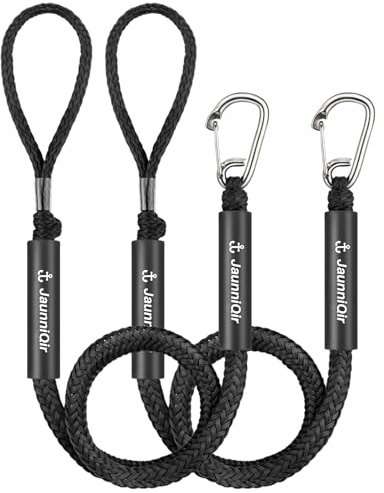 Bungee Boat Dock Line mit 316 Edelstahlclip Bootszubehör,122cm Anlegeleine für Boote, PWC, Kajak, SeaDoo, Jetski, Ponton, Motorboot Integrierter Snubber(2 Stück Schwarz)