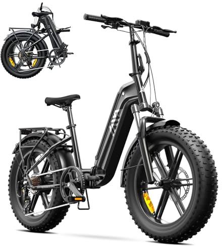 TST Klapprad E-Bike für Damen und Herren mit App-Steuerung & Federung, 20 Klappfahrrad E Bikes Fatbike All-Terrain Elektrofahrrad 250W Motor 48V 15Ah Akku, 40KM Reichweite 25Km/h Ebike