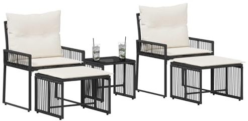 vidaXL Gartenmöbel Set 11 pcs Schwarz und Cremeweiß Poly-Rattan, Gartenmöbelset, rustikales Design, wetterfest, schicke Rattan-Sitzgruppe für Terrasse, Komfort und Entspannung