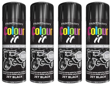 Gigzo Land Black Gloss Spray Paint 250ml - General Purpose Fast Dry, Excellent Coverage and Adhesion for Metal, Plastic, Wood and Stone | Interior and Exterior Use, (Pack of 4)