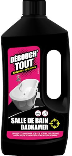 Débouch'tout - Déboucheur Spécial Salle de bain, Dissout cheveux et graisse de savons, Evite bouchons et mauvaises odeurs, dissout cheveux et poils, 800 ml