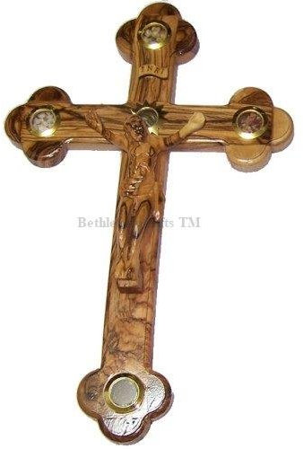 Bethlehem Gifts TM Cross Cruzifix Orthodox 14 Station 4 Linsenessenzen Olivenholz (55,9 cm)