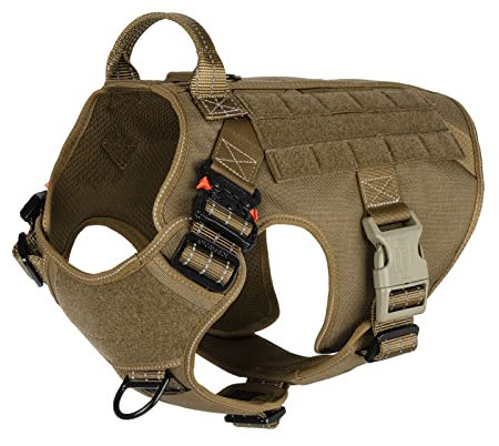 ICEFANG Large Dog Tactical Harness,Military Working Dog Molle Vest,No Pulling Front Clip,Metal Buckle Easy Put On Off (L (28-35 Girth), CB-Molle Half Body)