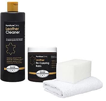 Furniture Clinic Easy Leather Restoration Kit (Black) | Includes Leather Recolouring Balm, Leather Ultra Clean, Sponge & Cloth