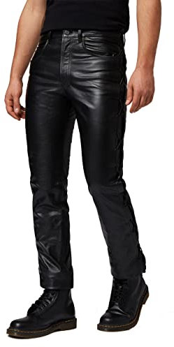 RICANO S/L Buff Nappa, Herren Lederhose (Slim Fit) mit Schnüren aus echtem Büffel Nappa Leder in schwarz (Schwarz, 36)