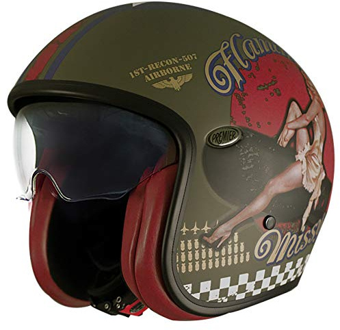 Premier VINTAGEPINUMIL57M Motorradhelm Vintage Evo Pin Up Militärmatte, Khaki, Größe L