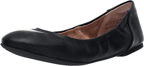 Amazon Essentials Women's Belice Slip On Ballet Flat, Black Faux Leather, 5.5 UK Wide