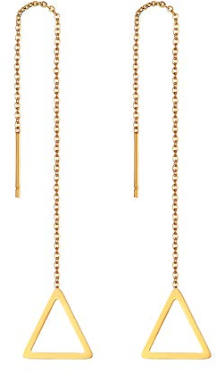 JewelryWe Schmuck Durchzieher Ohrringe Edelstahl Dreieck Triangel Lange Kette Einfädler Ohr Linie Ohrhänger für Frauen Mädchen, Gold