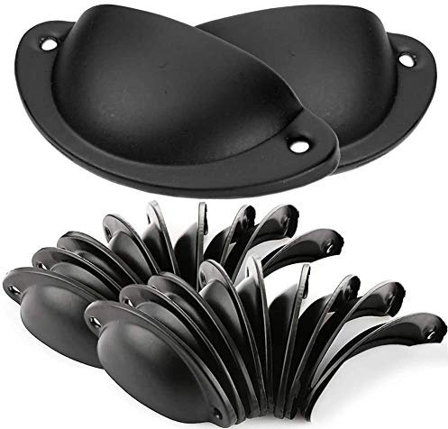 BESTZY 20pcs Shell Cup Handles Black Iron Half Moon Vintage Cupboard Door Drawer Cabinet Cupped Handles Pulls Knobs 8.2cmx3.5cm with Screws (Black