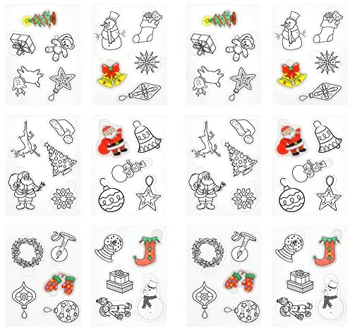 Cikonielf 12 Stück Schrumpfplastikblatt Satz Schrumpffolien Weihnachts Wärmeschrumpfende Plastikfolie Wärme Shrinky Blätter für Kinder Craft Handwerk
