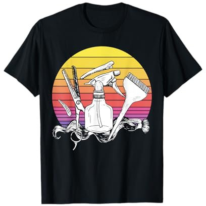 Retro Salon Cadeau Ciseaux Peigne Séchoir Coiffeuse Coiffure T-Shirt