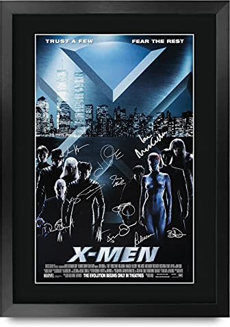 HWC Trading FR A3 X-Men 1 Hugh Jackman, Patrick Stewart Gifts, gedrucktes Poster, signiertes Autogramm-Bild für Film-Erinnerungsstücke, Fans – A3 gerahmt