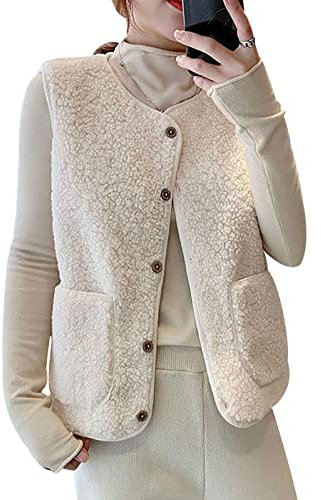 Gilet Pile Donna Gilet Felpato Smanicato Donna Giubbotto Giubbino Smanicato Donna Gilet Micropile Fleece Giacca Senza Maniche Donna Oversize Caldo Giacchetto Giacche Smanicato Donna Casual Beige M