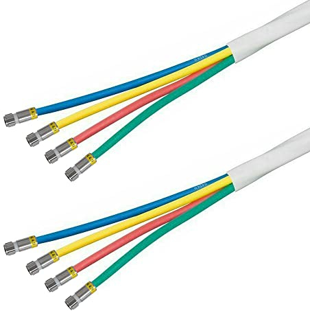 15m Quattro Quad SAT Antennenkabel, Koax-Antennenkabel, 4Fach DIGITAL Koaxial Kabel 4in1 für Digital, HD, T2, BK Anlagen, Weiß - 8X Cabelcon F-Kompressionssteckern