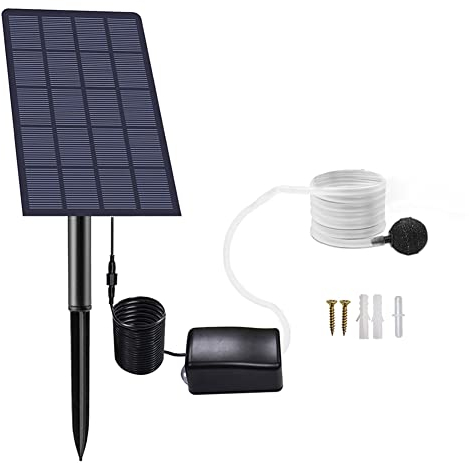 Kit de Bomba de Aire con Energía Solar, Bomba de Aire de Estanque de Peces de 2.5 W Oxigenador de Energía Solar, Oxigenador Portátil de Bajo Ruido para Estanque de Peces Al Aire Libre Piscina